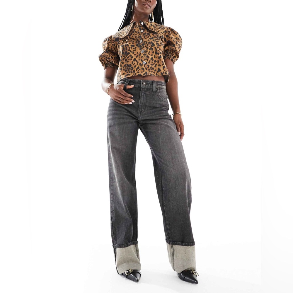 Bershka Faded Black Wide Leg Baggy Jeans